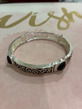 Silver-Tone Black Stone Women's Bracelet